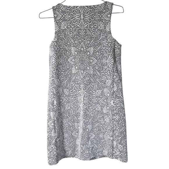 J. McLaughlin Jacquard Shift Dress SZ S Metalasse Textured Stretch Black Cream - Picture 2 of 6